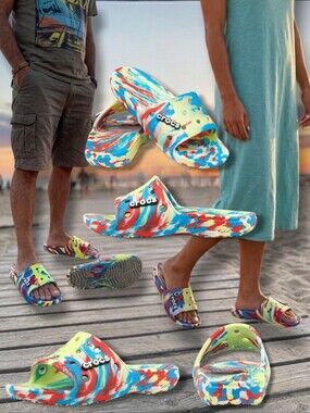 CROCS Unisex Classic Sulphur/Multi Marbled Slides